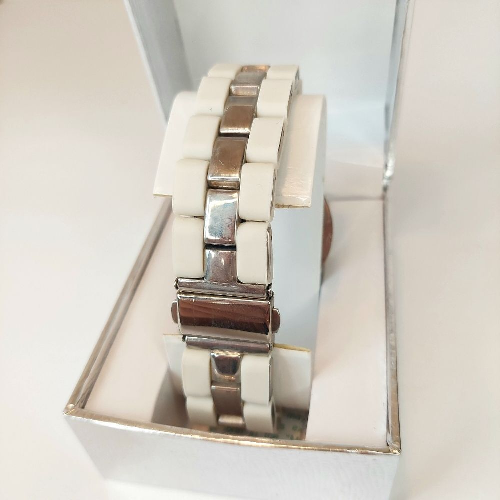 Accutime Ivory Silicone Faux Chronograph Watch w/ Crystal Accents - 8" B… - Picture 5 of 8